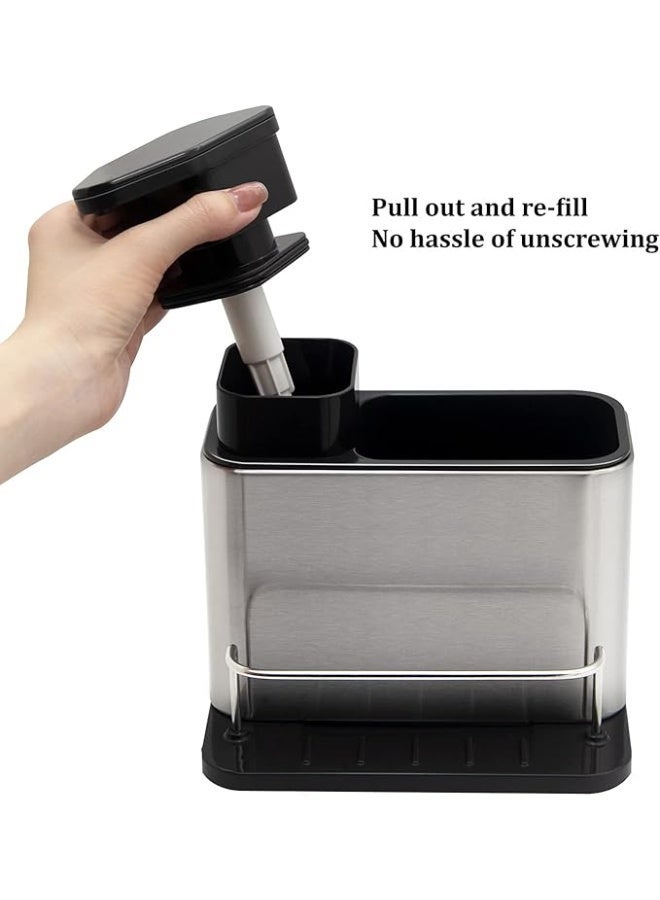 منظم حوض المطبخ لحمل الإسفنج وسائل غسيل الأطباق مع مضخة صابون – ستانلس ستيل مقاوم للصدأ - Image 4